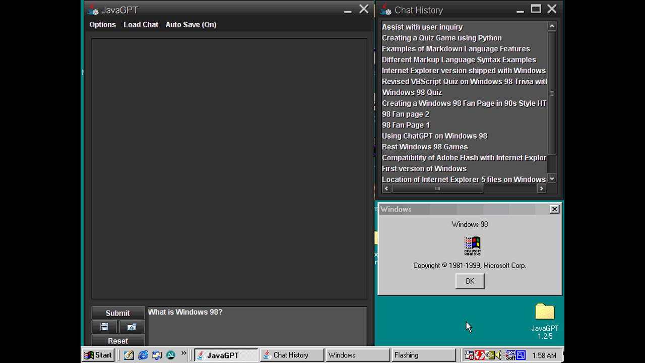 Bir geliştirici JavaGPT’yi geliştirdi, ChatGPT’yi Windows 98’de çalıştırdı